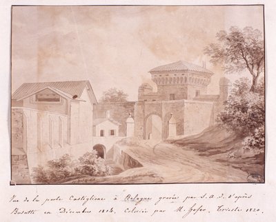 Widok bramy Castiglione w Bolonii, rytowanej przez S.A.I. wg Busatti, grudzień 1814 (kolorowy grawerunek) autorstwa Italian School
