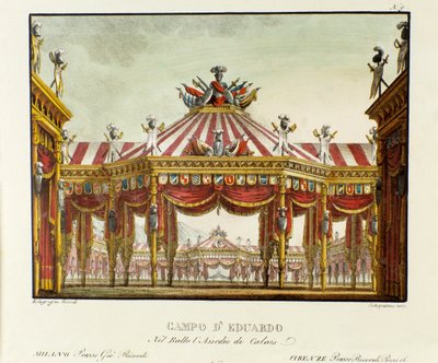 „Widok na obóz wojskowy Edwarda III, króla Anglii, w 1347 r. podczas wojny stuletniej”, scenografia do opery „Assedio di Calais” (Oblężenie Calais) Gaetano Donizettiego autorstwa Italian School