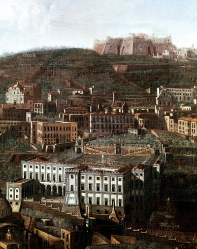 Widok na stary dwór zamieniony na pałac z wiszącymi ogrodami w Neapolu Anonimowe malarstwo - XVIII wiek - Neapol, Museo Nazionale di San Martino autorstwa Italian School