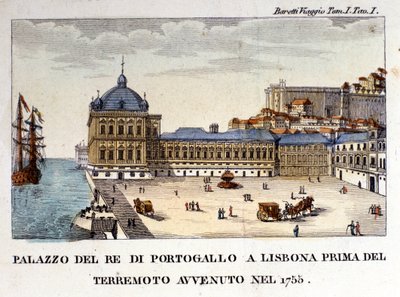 Widok na pałac królewski w Lizbonie przed trzęsieniem ziemi w 1755 roku. autorstwa Italian School