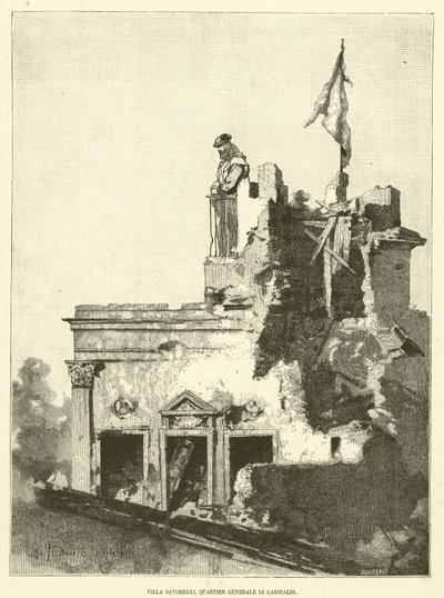 Villa Savorelli, siedziba Garibaldi (grawerowanie) autorstwa Italian School