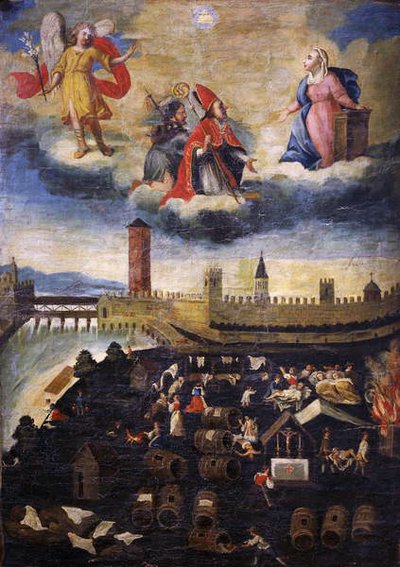 Sztandar wotywny przedstawiający zarazę w Trydencie w 1636 r. autorstwa Italian School