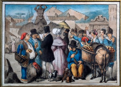 Scena spaceru w Rzymie Akwarela XIX-wiecznego Rzymu, museo del folklore autorstwa Italian School