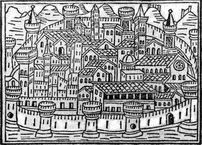 Miasto otoczone murami z Supplementum Chronicarum autorstwa Giacomo Filippo Foresti, 1506 autorstwa Italian School