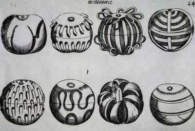 Sposoby siekania owoców, ilustracja z Trzech traktatów bawarskiego Messer Mattia Giegher z Mosburc, Niszczarka Najwybitniejszego Narodu Niemieckiego w Padwie, Włochy autorstwa Italian School