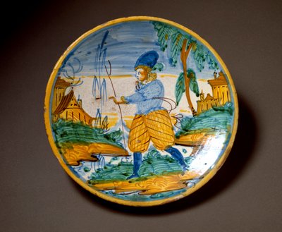 Młody człowiek szlachecki. Płyta ceramiczna wyprodukowana w Viterbo we Włoszech. Koniec XVI wieku Florencja, Museo Nazionale del Bargello autorstwa Italian School