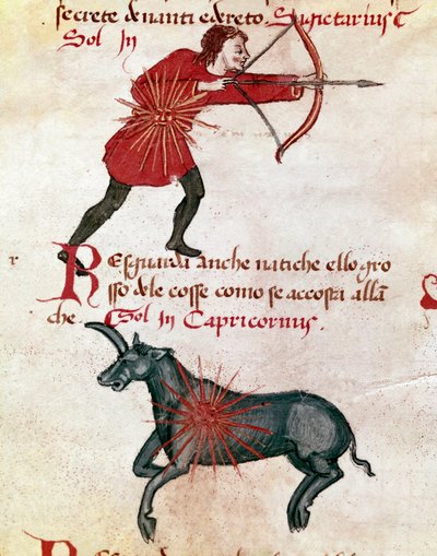 Znaki zodiaku: Strzelec i Koziorożec. (miniaturowy autorstwa Italian School