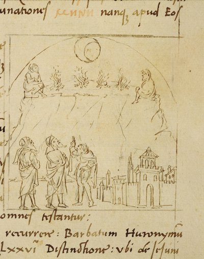 Ms.LAT.446 fol.2v Mędrcy badają ruch gwiazd, aby określić dokładną datę Paschy, od Ortopascha przez pielgrzyma Priscian autorstwa Italian School Italian School