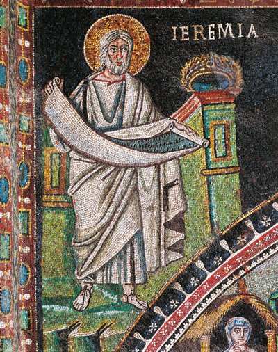 Prorok Jeremiasz, mozaika, lewa od lunety, północna ściana prezbiterium, Bazylika San Vitale (Lista Światowego Dziedzictwa UNESCO autorstwa Italian School