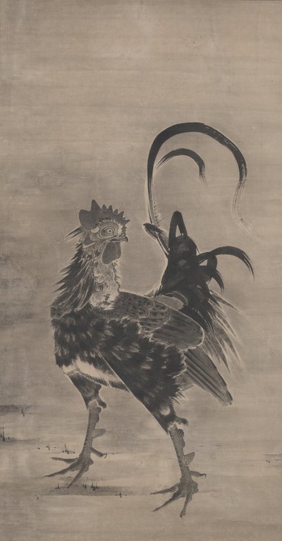 Koguty, kura i pisklęta, po lewej stronie pary, 1795 autorstwa Ito Jakuchu