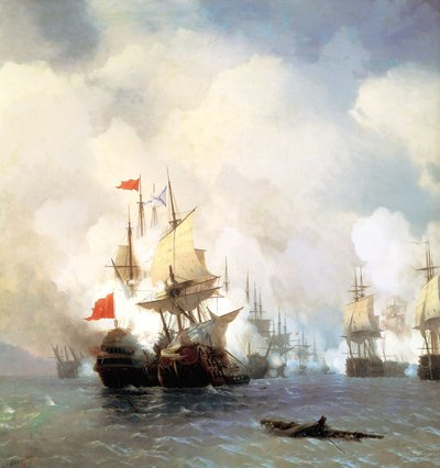 Rosyjski: "Bitwa w cieśninie Chios 24 czerwca 1770 r. " Bitwa pod Chios 24 czerwca 1770 r. autorstwa Ivan Aivazovsky