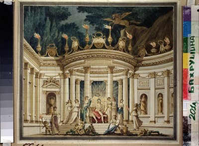 Le Triomphe des Muses. Projet du rideau pour le prologue musical de Alexander Alyabyev (1787-1851) i Alexis Verstsovsky (1799-1863). (Triumf Muz. Projekt kurtyny do muzycznego prologu A.Alyabyeva i A.Verstovsky