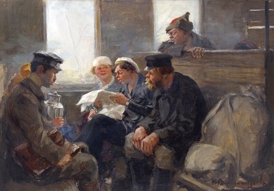 Grupa bolszewików w pociągu Władimira Iwana Aleksiejewicza (1869-1947). Olej na drewnie autorstwa Ivan Alexeyevich Vladimirov