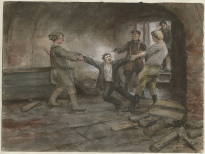 Przetrzymywany i stracony mężczyzna z serii akwareli Rosyjska rewolucja, 1919 autorstwa Ivan Alexeyevich Vladimirov