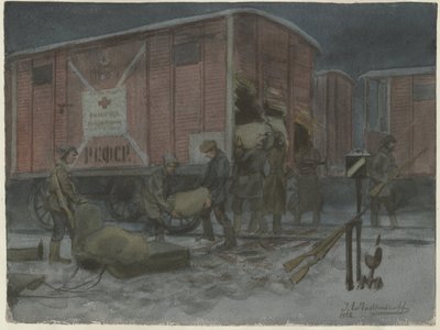 Żołnierze plądrujący wagon kolejowy z serii akwareli Rewolucja rosyjska, 1922 autorstwa Ivan Alexeyevich Vladimirov