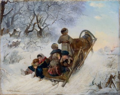 Dzieci na saniach ciągniętych przez konie, 1870 autorstwa Ivan Andreyevich Pelevin