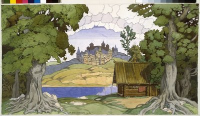 Wystrój do opery „Grób Askolda” Aleksieja Wiertowskiego (1799-1862). Praca Ivana Yakovlevicha Bilibin (Bilibin) (1876-1942), akwarela na papierze autorstwa Ivan Yakovlevich Bilibin