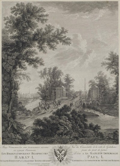 Widok na plac Connetable z Kamiennego Mostu w Gatchinie, 1800 autorstwa Ivan Dmitryevich Telegin