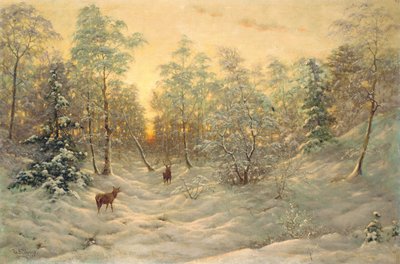 Jeleń w śnieżnym krajobrazie o zmierzchu autorstwa Ivan Fedorovich Choultse