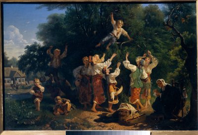 Zbieranie wiśni w sadzie właściciela na Ukrainie. Obraz Iwana Iwanowicza Sokołowa (1823-1918), olej na płótnie autorstwa Ivan Ivanovich Sokolov