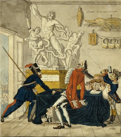 Napoleon Bonaparte sprzedający skradzione towary, 1813 autorstwa Ivan Ivanovich Terebenev