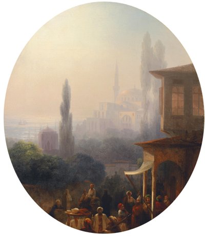 Scena targowa w Konstantynopolu, a za nią Hagia Sophia, 1860 autorstwa Ivan Konstantinovich Aivazovsky