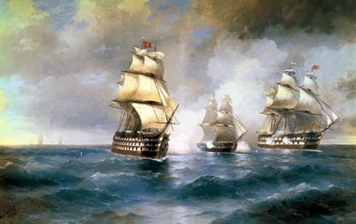 Bryg Mercury zaatakowany przez dwa tureckie statki 14 maja 1829 r. 1892 r. autorstwa Ivan Konstantinovich Aivazovsky