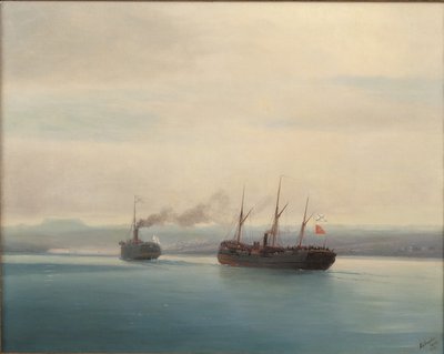 Zdobycie tureckiego okrętu wojskowego Mersina przez parowiec Rosja w dniu 13 grudnia 1877, 1877 autorstwa Ivan Konstantinovich Aivazovsky