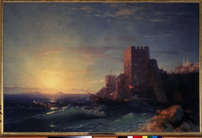 Wieże na skałach w pobliżu Bosforu (widok z twierdzy Rumeli Hisari w Stambule) (Wieże na skałach w pobliżu Bosforu). Obraz Iwana Konstantinowicza Aivazosky
