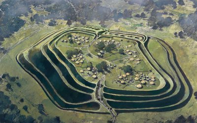 Stary fort na wzgórzu Oswestry, w szczytowym okresie okupacji, epoka żelaza, ok. 1970-2010 autorstwa Ivan Lapper