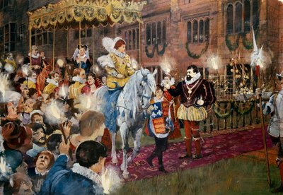 Robert Dudley wita królową Elżbietę I w zamku Kenilworth, Warwickshire, lipiec 1575 c2000s autorstwa Ivan Lapper