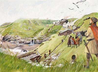Zamek Tintagel w średniowieczu (akwarela na papierze) autorstwa Ivan Lapper