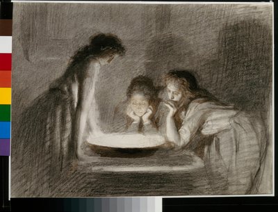 Divination la veille de Noel (Wigilijne wróżby) - Ołówek, pędzel, sepia na papierze Iwana Nikołajewicza Kramskoya (Kramskoy) (1837-1887) autorstwa Ivan Nikolaevich Kramskoy