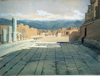 Pompeje (Włochy) (Pompeje). Widoki forum ruin rzymskich w Zatoce Neapolitańskiej, przed Wezuwiuszem. Praca Iwana Nikołajewicza Kramskoja (1837-1887), akwarela na papierze autorstwa Ivan Nikolaevich Kramskoy
