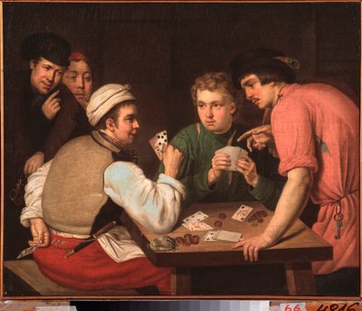Cardsharps - obraz Ivan Philippovich Tupylev (Toupylev) (1758-1821), olej na płótnie autorstwa Ivan Philippovich Tupylev