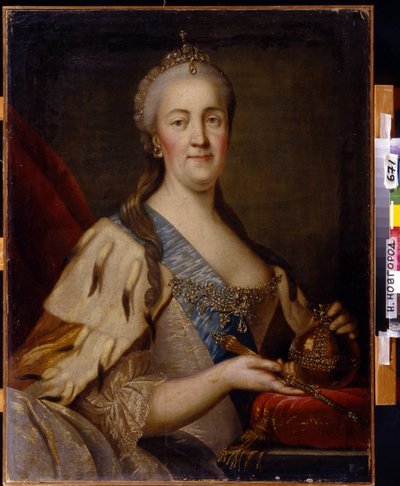 Portret cesarzowej Katarzyny II (1729-1796). Obraz Iwana Siemionowicza Sablukowa (1735-1777), olej na płótnie, ok. 1770 r. XVIII-wieczna sztuka rosyjska. Państwowe Muzeum Sztuki, Niżny Nowogród (Rosja). autorstwa Ivan Semyonovich Sablukov