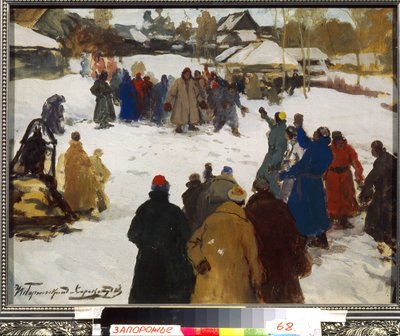 Walka na rysunki. (Walka na pięści), ok. 1910 (tempera na tekturze) autorstwa Ivan Silych Goriuschkin Sorokopudov