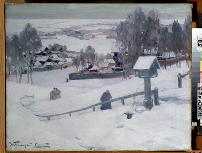 Zimowy wieczór, XX wiek (olej na płótnie) autorstwa Ivan Silych Goriuschkin Sorokopudov