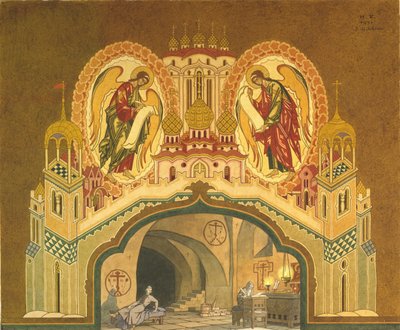 Klasztor Czudowski. Scenografia do opery Borys Godunow M. Musorgskiego, 1930 autorstwa Ivan Yakovlevich Bilibin