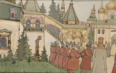 Ilustracja do bajki Pióro Finisty Sokoła, początek XX wieku autorstwa Ivan Yakovlevich Bilibin