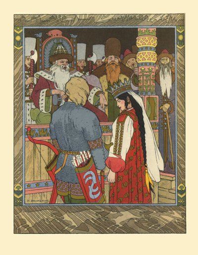 Ilustracja do baśni Iwana Carewicza, Ognistego Ptaka i Szarego Wilka, 1902 autorstwa Ivan Yakovlevich Bilibin