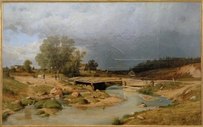 Krajobraz z drewnianym mostem autorstwa Ivan Ivanovich Shishkin