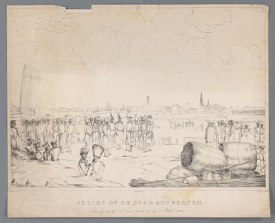 Widok miasta Antwerpia dzień po bombardowaniu, 28 października 1830 r. (tytuł na obiekcie) autorstwa Izaak Schouman