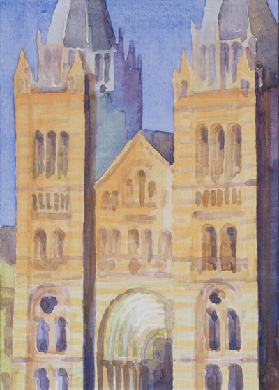 Główne wejście do Muzeum Historii Naturalnej, Londyn, zachód słońca, 1994 (wc na papierze) autorstwa Izabella Godlewska de Aranda