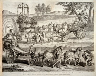 Rydwan Apolla - Wyciąg z albumu ""Masque royal"" (Mascara real) - Miedzioryt autorstwa A J De Fehrta (Defehrt) (1723-1774) autorstwa J.A. Defehrt