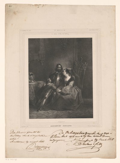 Albrecht Beiling żegna się z żoną i dzieckiem Albrecht Beiling (tytuł na obiekcie) autorstwa J.B. Clermans