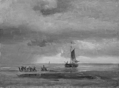 Płaska plaża przy zachodzie słońca autorstwa Johan Christian Dahl