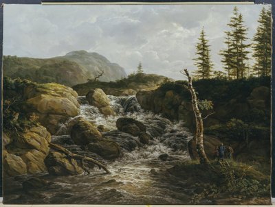 Górzysty krajobraz z wodospadem, Norwegia autorstwa Johan Christian Dahl