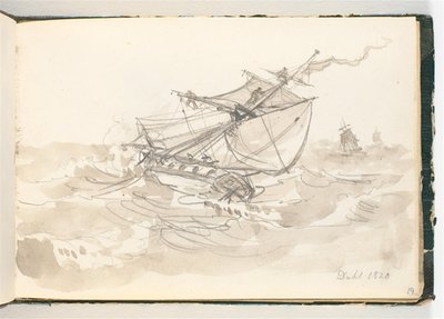 Trzy żaglowce na pełnym morzu autorstwa Johan Christian Dahl