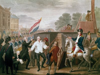 Rewolucja Francuska: „”Król Ludwik XVI ze swoim spowiednikiem Edgeworthem 21.01.1793”Król wstający na szafot. Ilustracja J. F. Cazenave (1770-?) 1793 autorstwa J.F. Cazenave